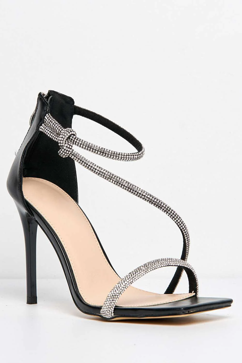 Fenya Wide Fit Diamante Embellished Heeled Sandals in Black - Image 4