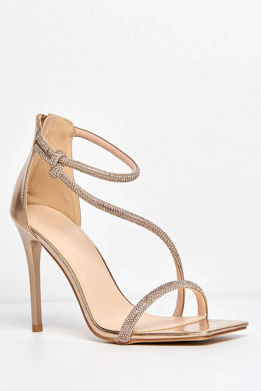 Fenya Wide Fit Diamante Embellished Heeled Sandals in Champagne - Image 4