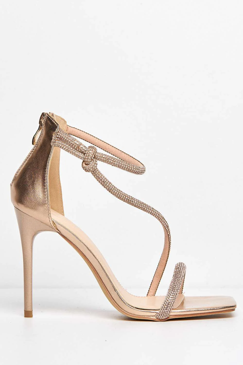Fenya Wide Fit Diamante Embellished Heeled Sandals in Champagne - Image 5