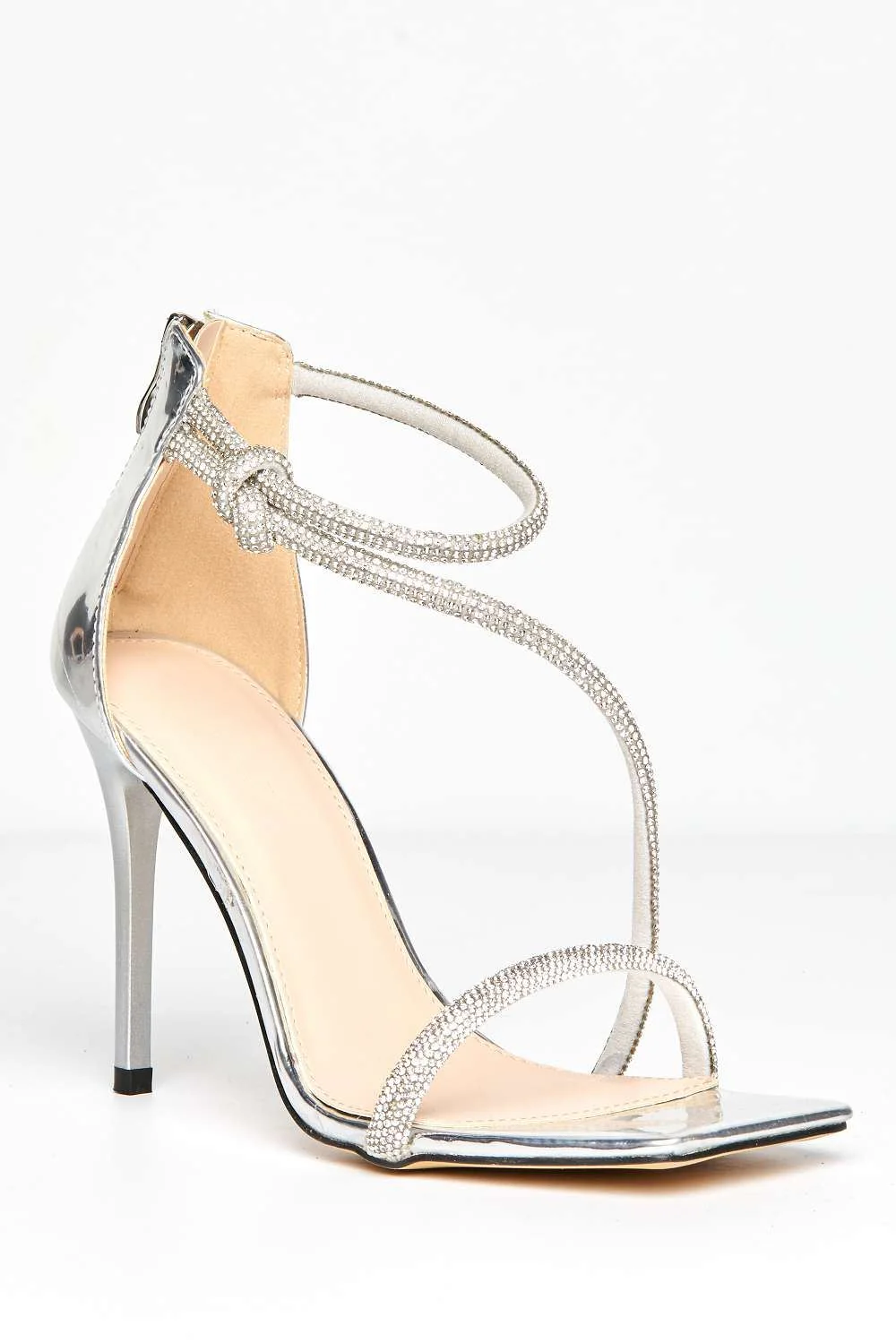 Fenya Wide Fit Diamante Embellished Heeled Sandals in Silver - Image 4