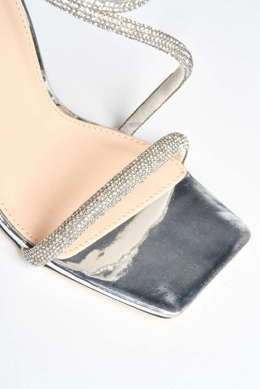 Fenya Wide Fit Diamante Embellished Heeled Sandals in Silver - Image 6