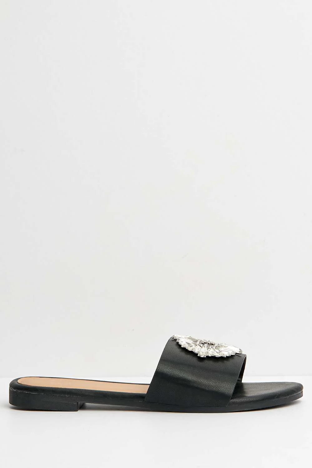 Finee Diamante Broach Flat Sliders in Black - Image 5