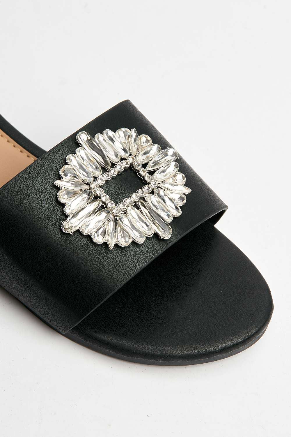 Finee Diamante Broach Flat Sliders in Black - Image 6