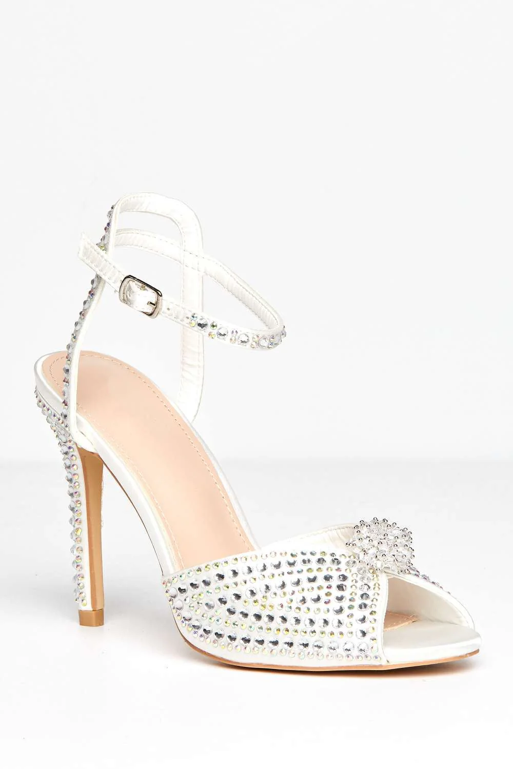 Fiora Diamante Embellished Peep Toe Anklestrap Sandals in Ivory - Image 4