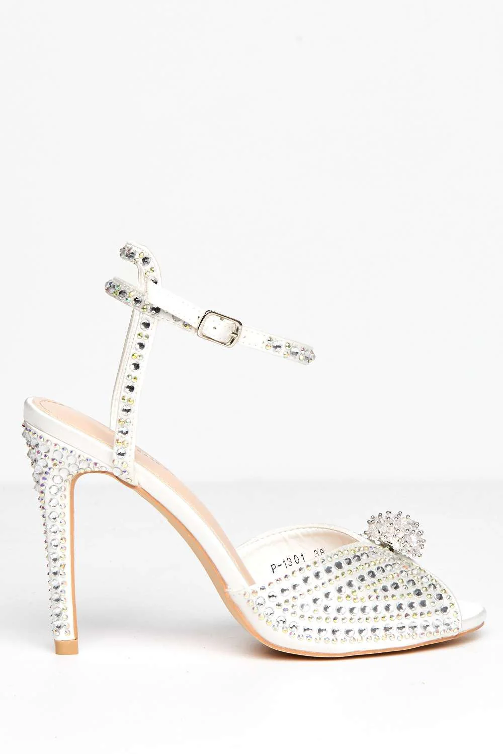 Fiora Diamante Embellished Peep Toe Anklestrap Sandals in Ivory - Image 5