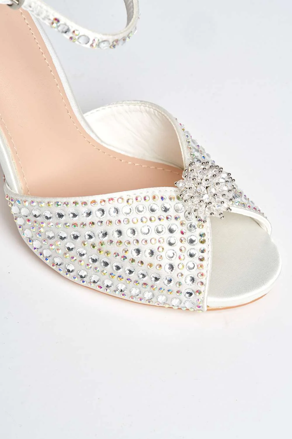 Fiora Diamante Embellished Peep Toe Anklestrap Sandals in Ivory - Image 6