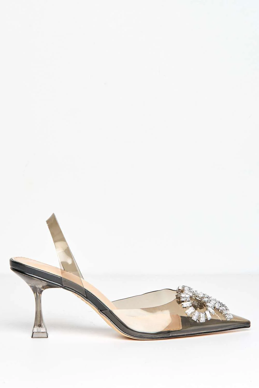 Florya Diamante Front Detail Sling Back Perspex Court Shoes in Black - Image 5