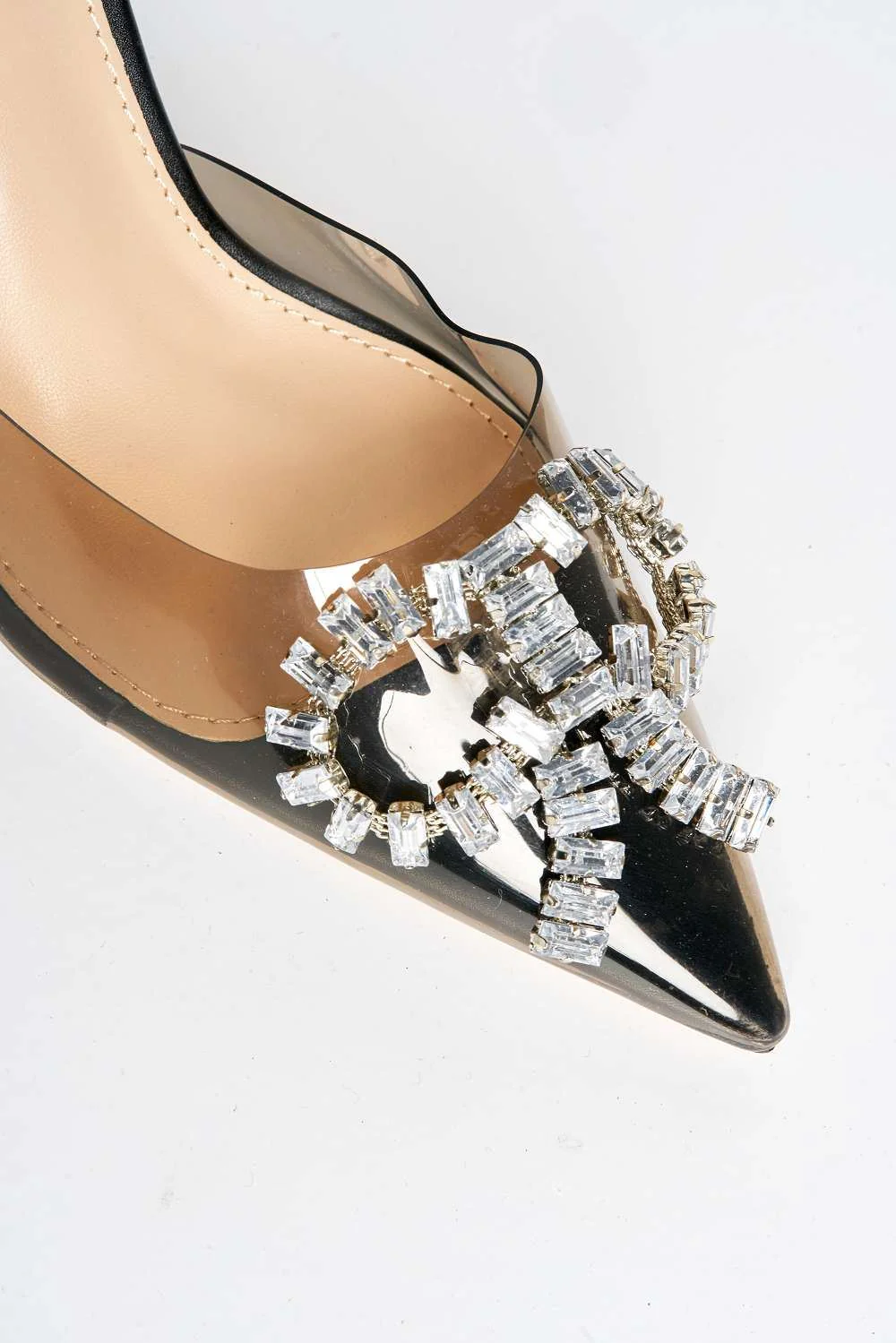 Florya Diamante Front Detail Sling Back Perspex Court Shoes in Black - Image 6