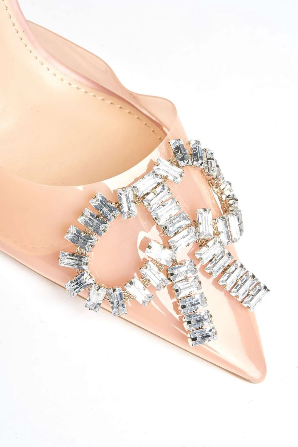 Florya Diamante Front Detail Sling Back Perspex Court Shoes in Nude - Image 5