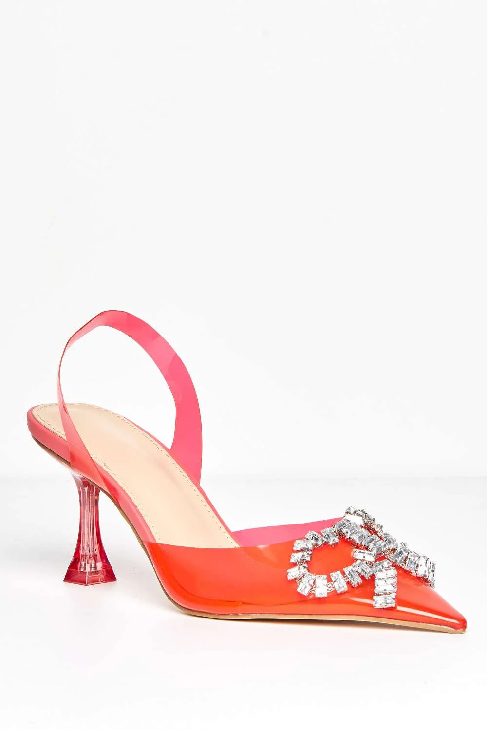 Florya Diamante Front Detail Sling Back Perspex Court Shoes in Red - Image 4