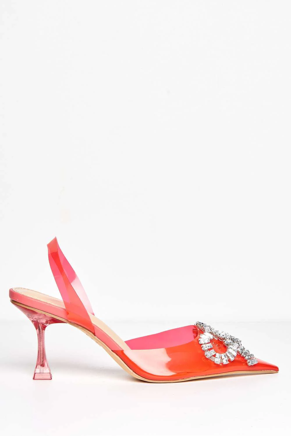 Florya Diamante Front Detail Sling Back Perspex Court Shoes in Red - Image 5