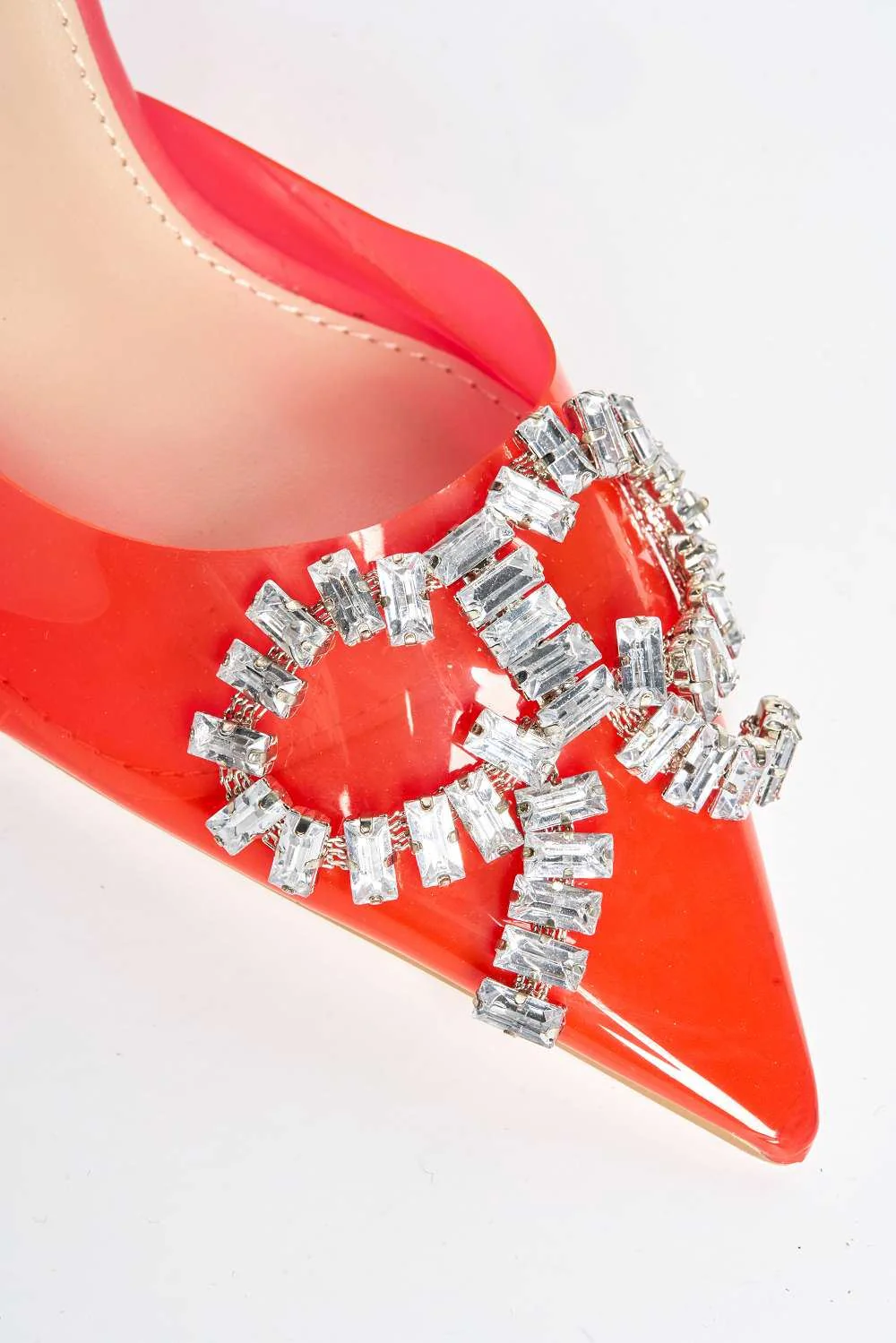 Florya Diamante Front Detail Sling Back Perspex Court Shoes in Red - Image 6