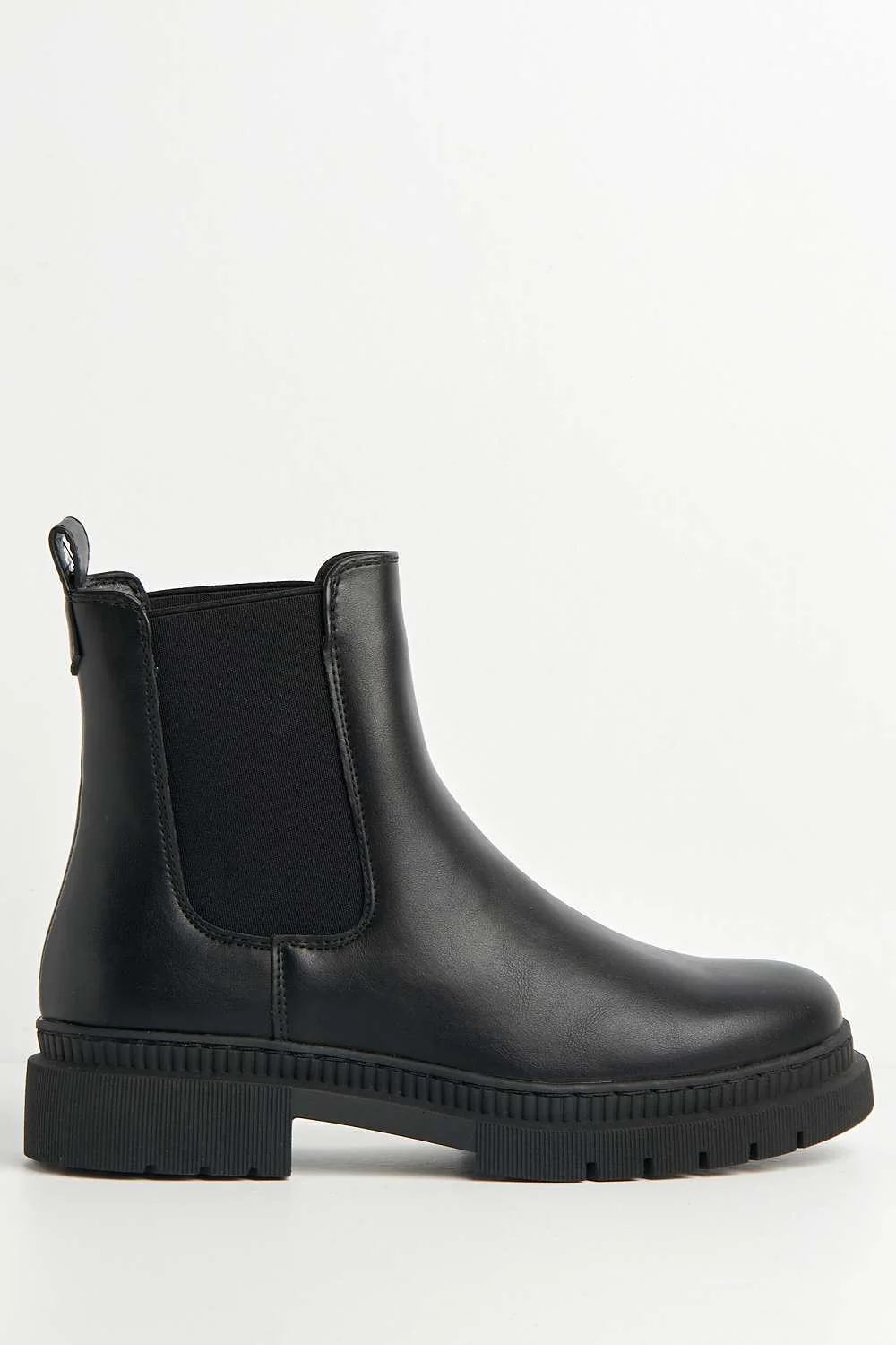 Fozia Round Toe Stretch Panel Ankle Boots in Black Matt - Image 5