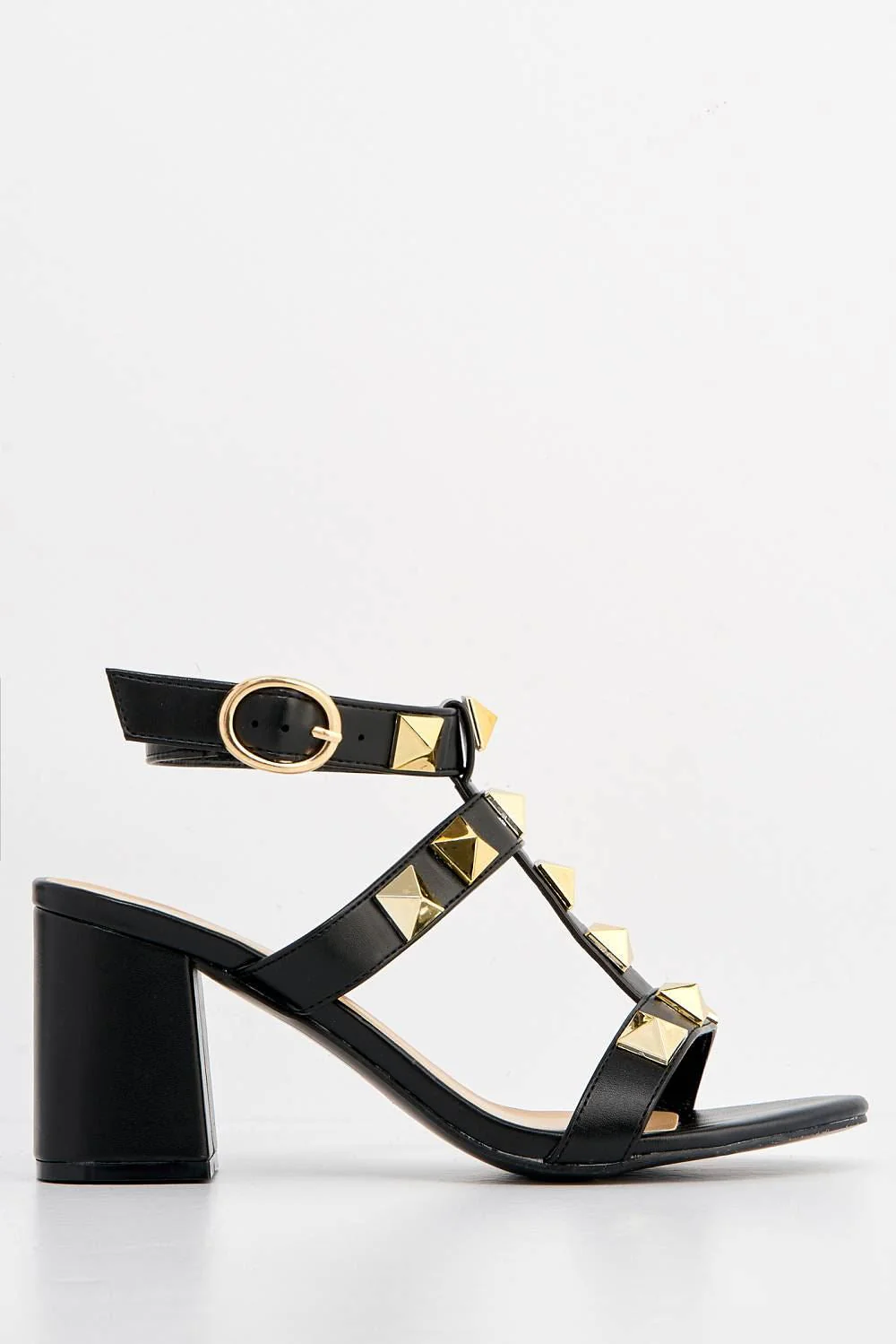 Galia Studded Block Heel Anklestrap Sandal in Black - Image 4
