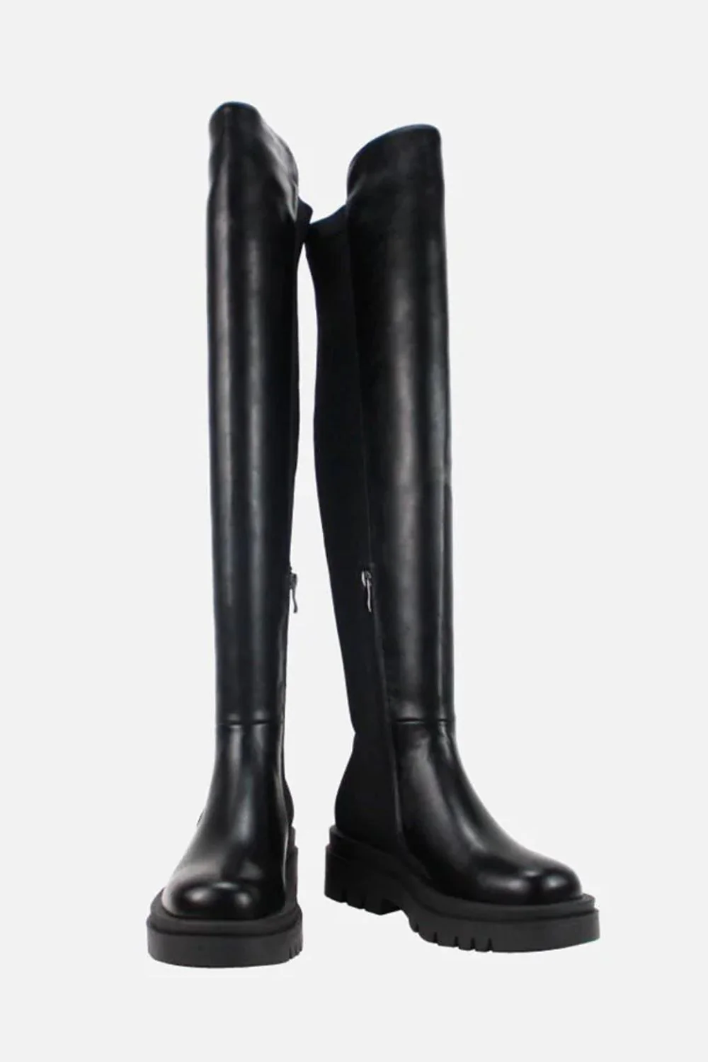Gallious Chunky Sole Knee High Boots in Black - Image 2