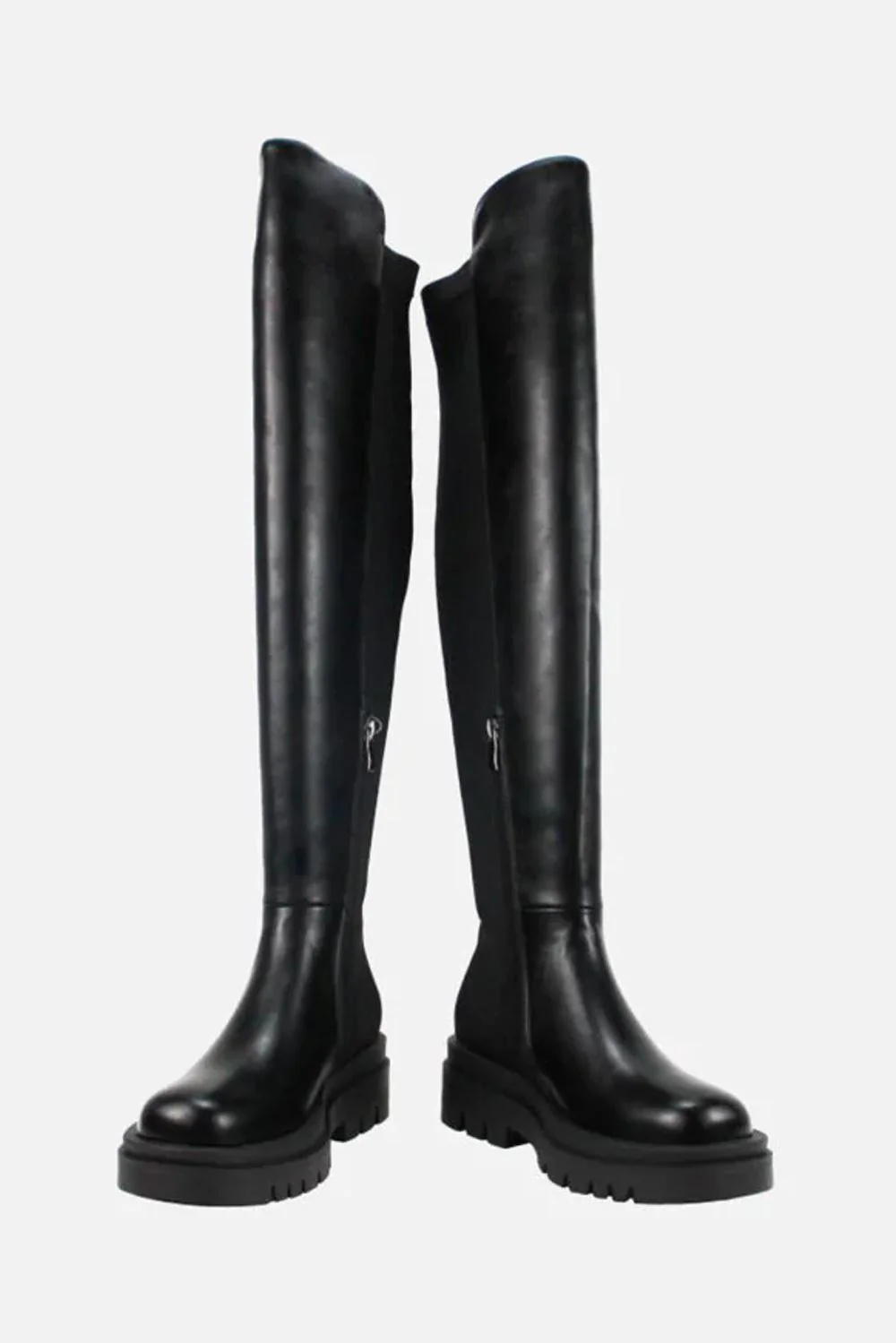 Gallious Chunky Sole Knee High Boots in Black - Image 3