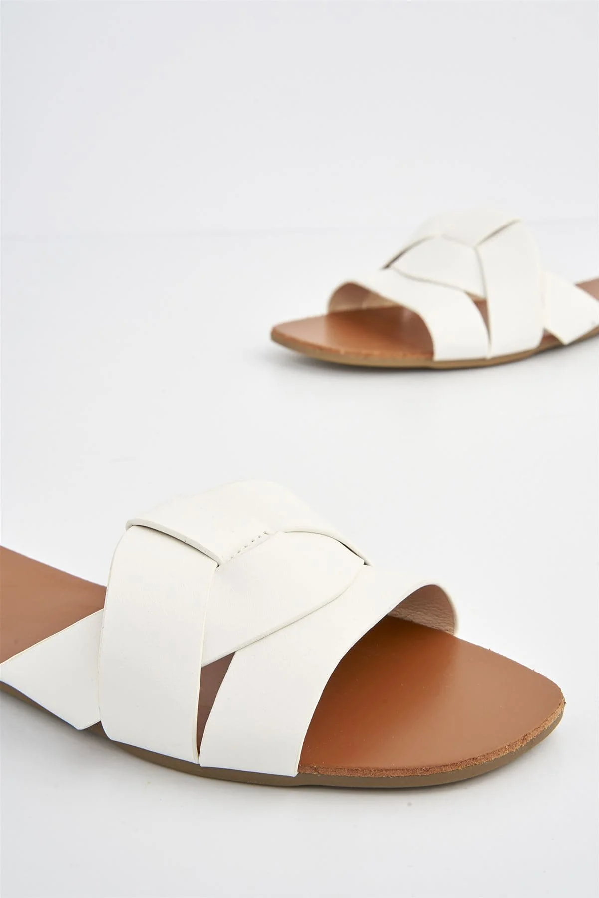 Genesis Faux Leather Flat Sandal in White - Image 6