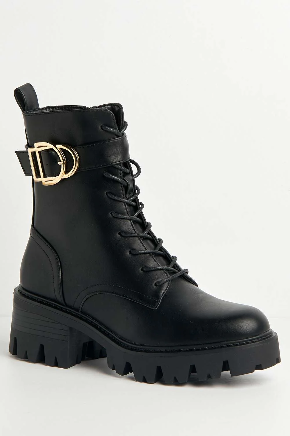Gerda Ankle Buckle Detail Chunky Boots in Black Matt - Image 4