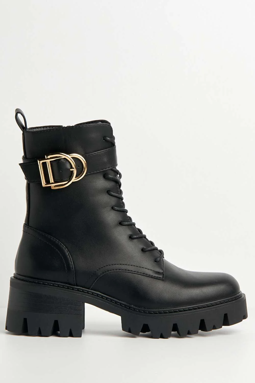 Gerda Ankle Buckle Detail Chunky Boots in Black Matt - Image 5