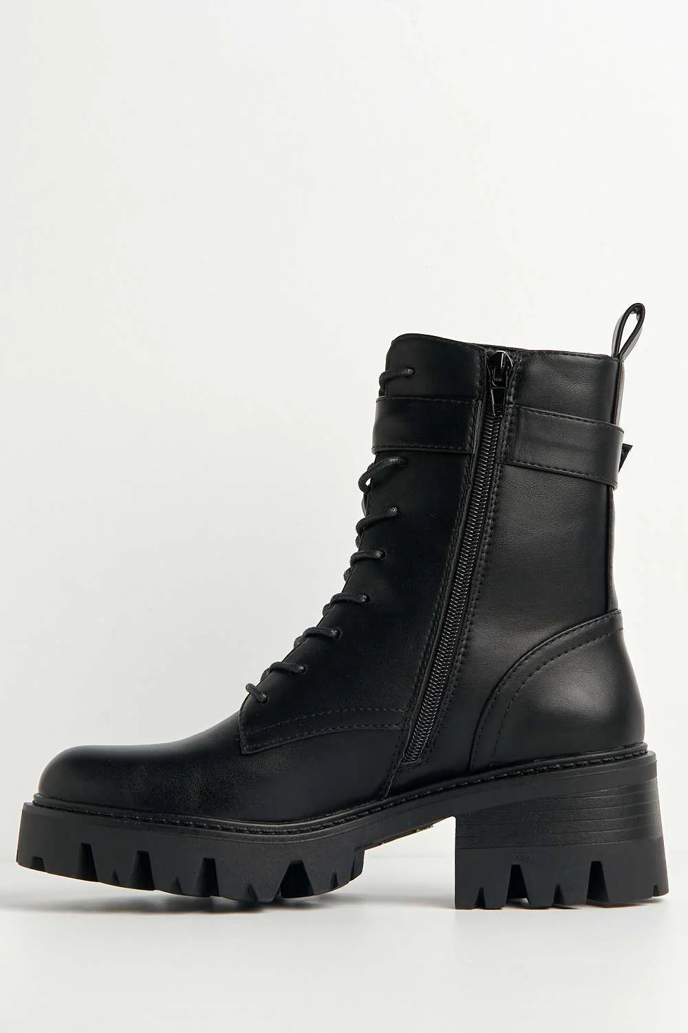 Gerda Ankle Buckle Detail Chunky Boots in Black Matt - Image 6