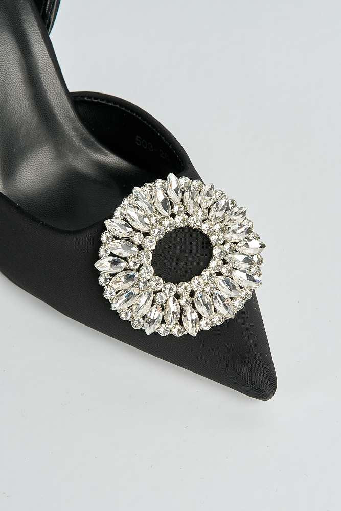 Gia Diamante Broach Slingback Court Shoes in Black - Image 5