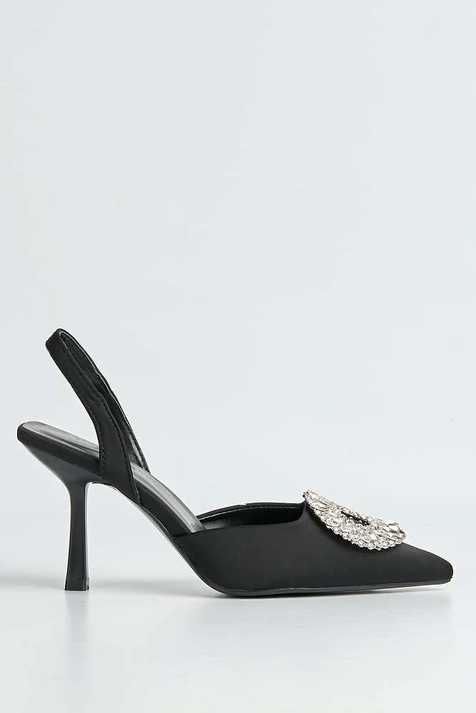 Gia Diamante Broach Slingback Court Shoes in Black - Image 6