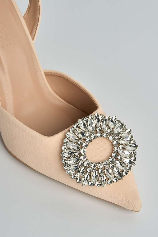 Gia Diamante Broach Slingback Court Shoes in Nude - Image 5