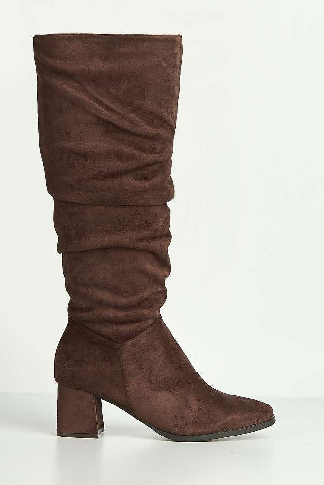 Giana Rouched Block Heel Knee High Boots in Chocolate - Image 6