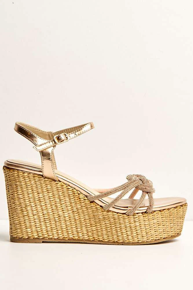 Gigi Diamante Embellished Band Ankle Strap Wedges in Rose Gold - Image 4