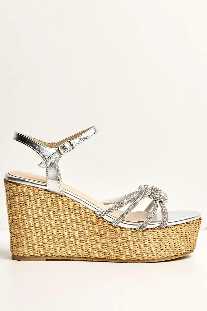 Gigi Diamante Embellished Band Ankle Strap Wedges in Silver - Image 4