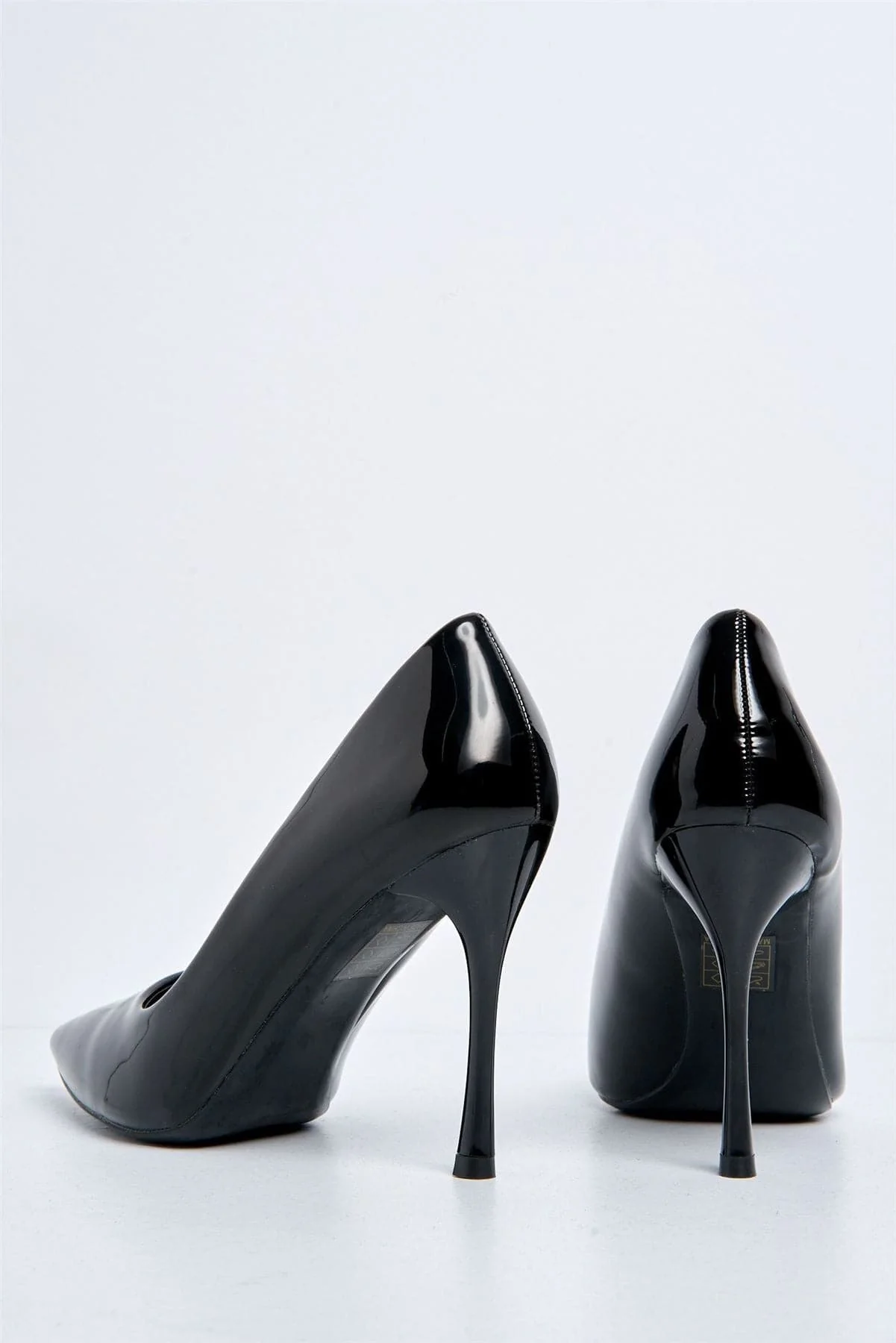 Gina Spool Heel Court Shoes in Black Patent - Image 7