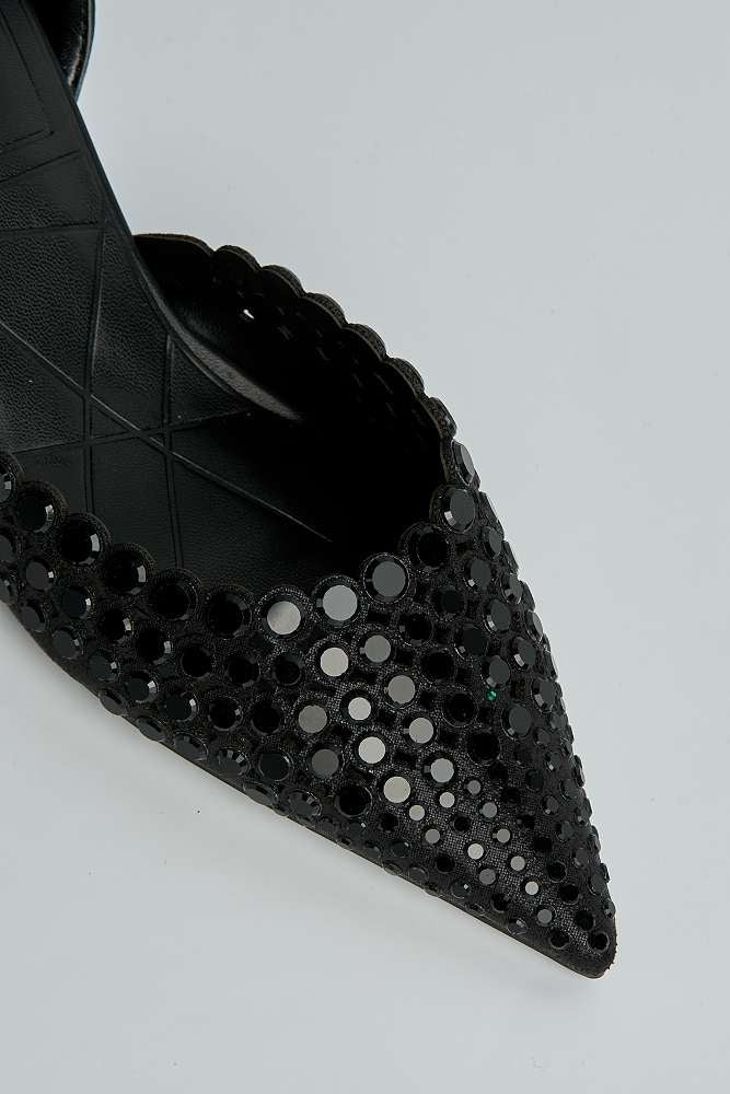 Giovanna Mirror Encrusted Slingback Court Shoes in Black - Image 5