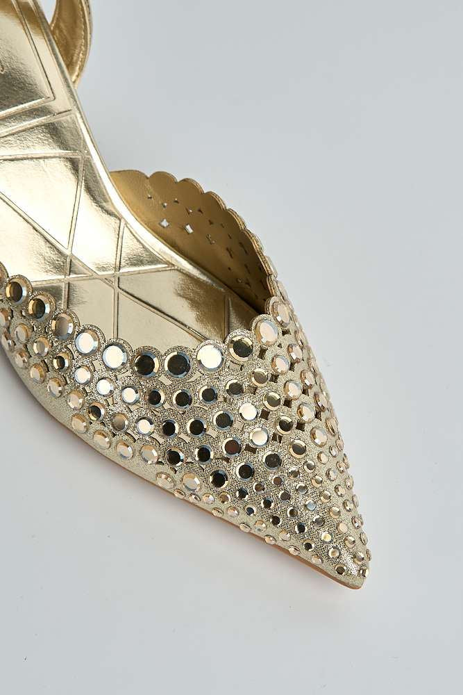 Giovanna Mirror Encrusted Slingback Court Shoes in Gold - Image 5
