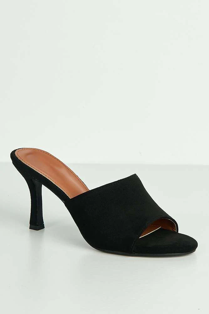 Giselle Peeptoe Plain Band Heeled Mules in Black Suede - Image 4