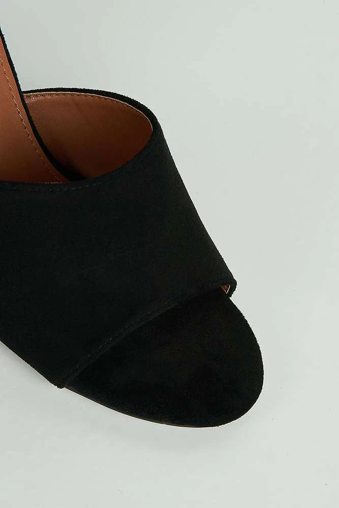 Giselle Peeptoe Plain Band Heeled Mules in Black Suede - Image 5