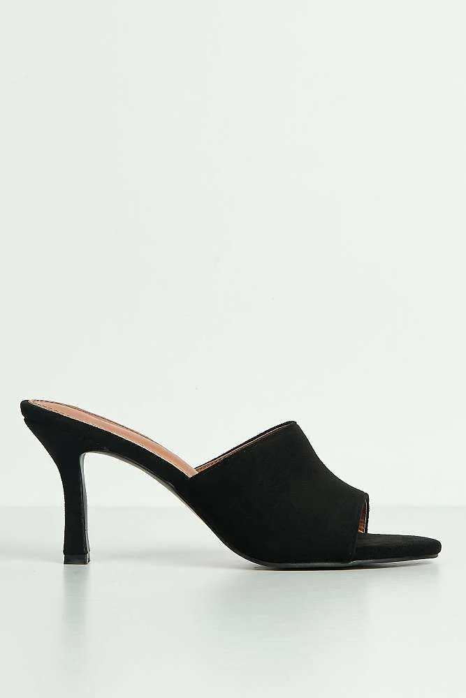 Giselle Peeptoe Plain Band Heeled Mules in Black Suede - Image 6