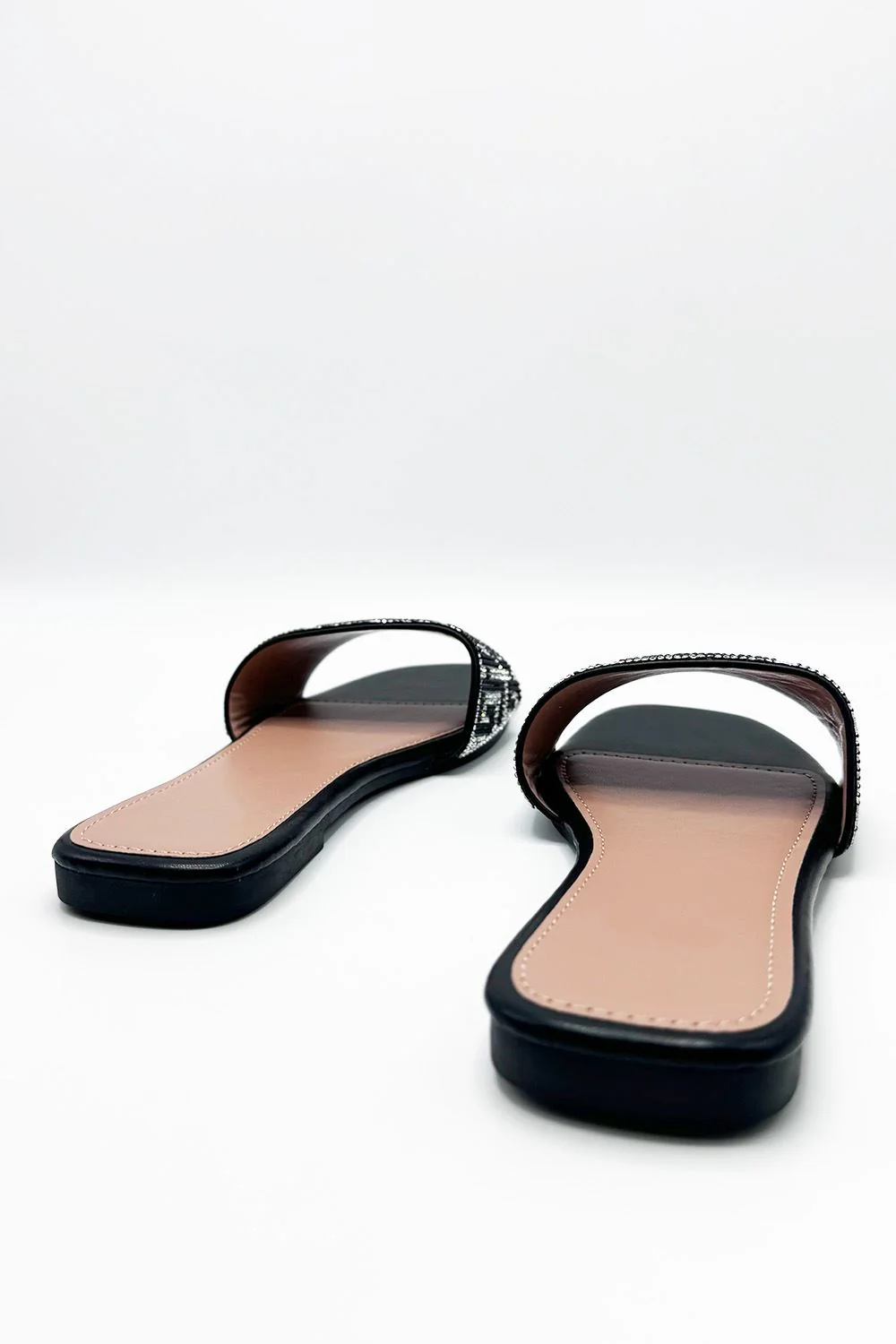 Gloria Diamante Patterned Band Flat Sliders in Black - Image 5