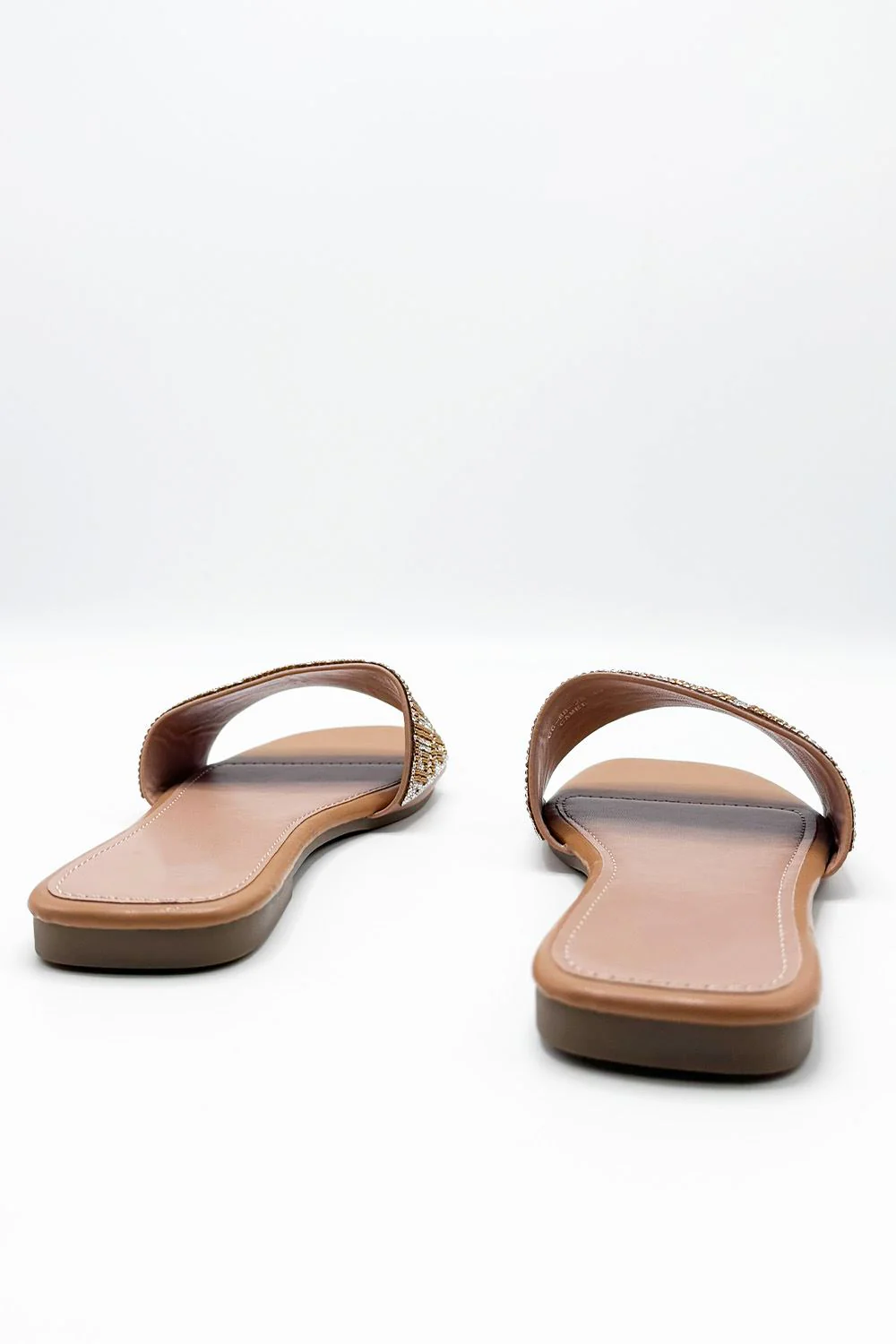 Gloria Diamante Patterned Band Flat Sliders in Camel - Image 5