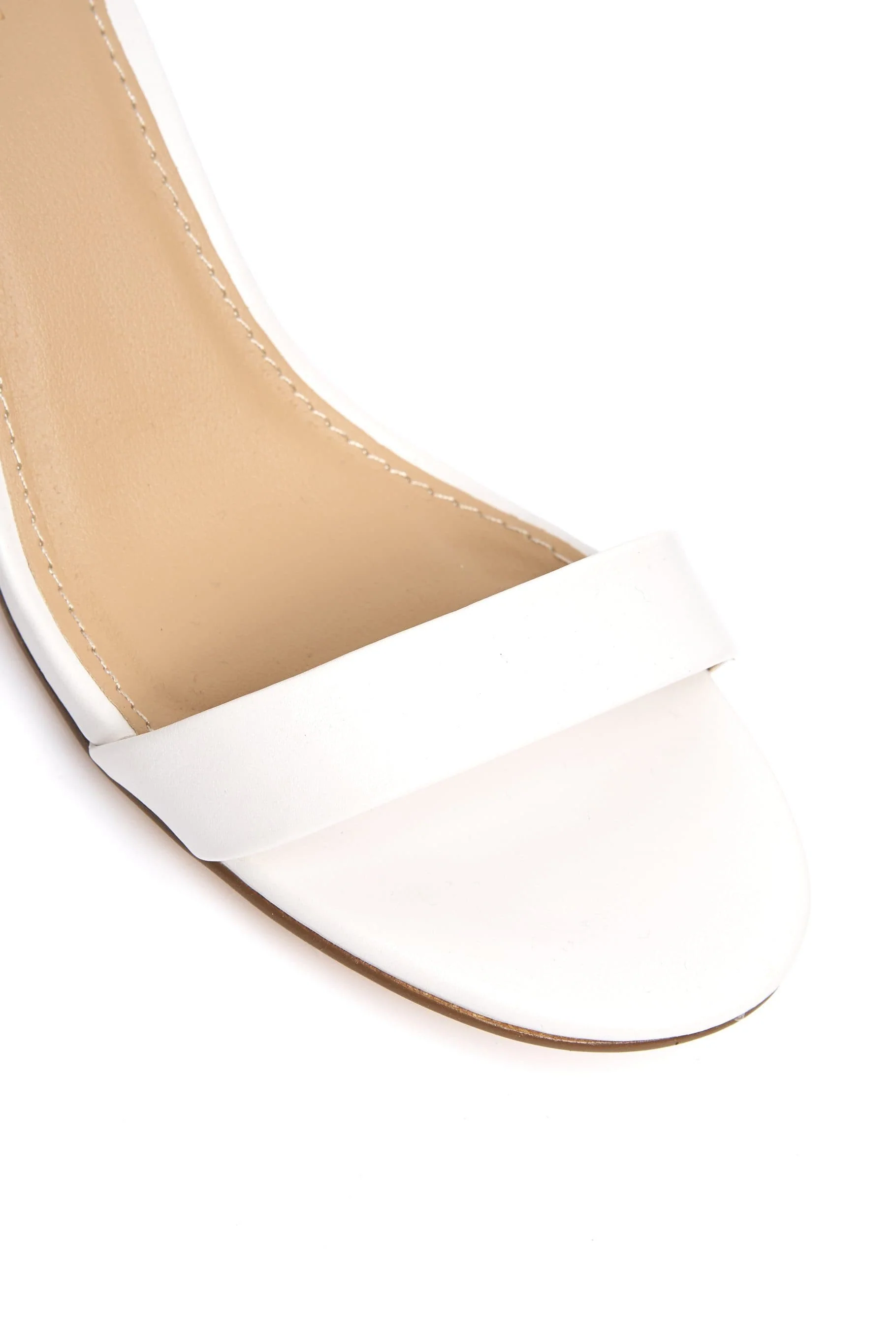 Elodie Gold Trim Anklestrap Sandal in White Matt - Image 6