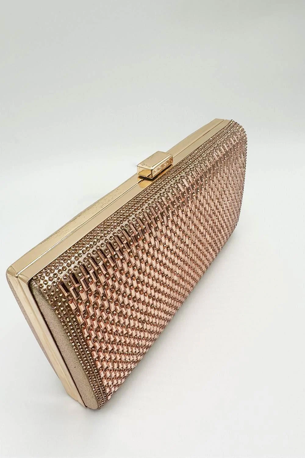 Goya Diamante Embellished Rectangle Clutch Bag in Champagne - Image 2