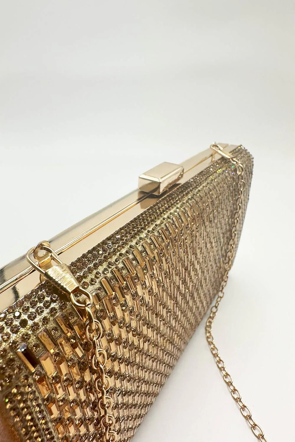 Goya Diamante Embellished Rectangle Clutch Bag in Gold - Image 4