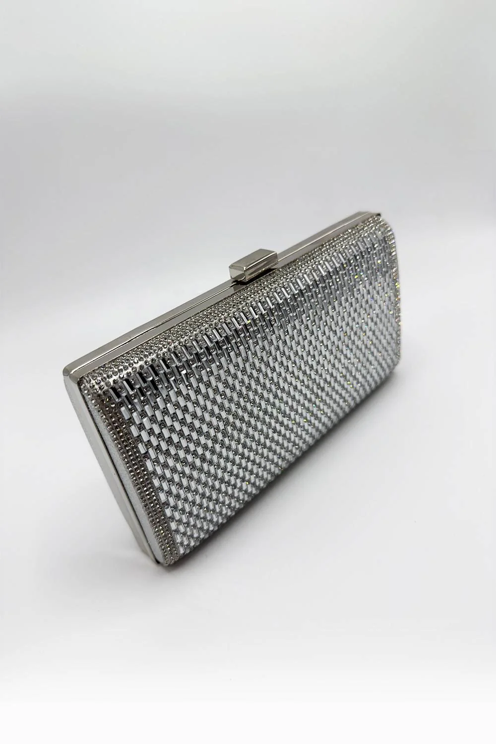 Goya Diamante Embellished Rectangle Clutch Bag in Silver - Image 2
