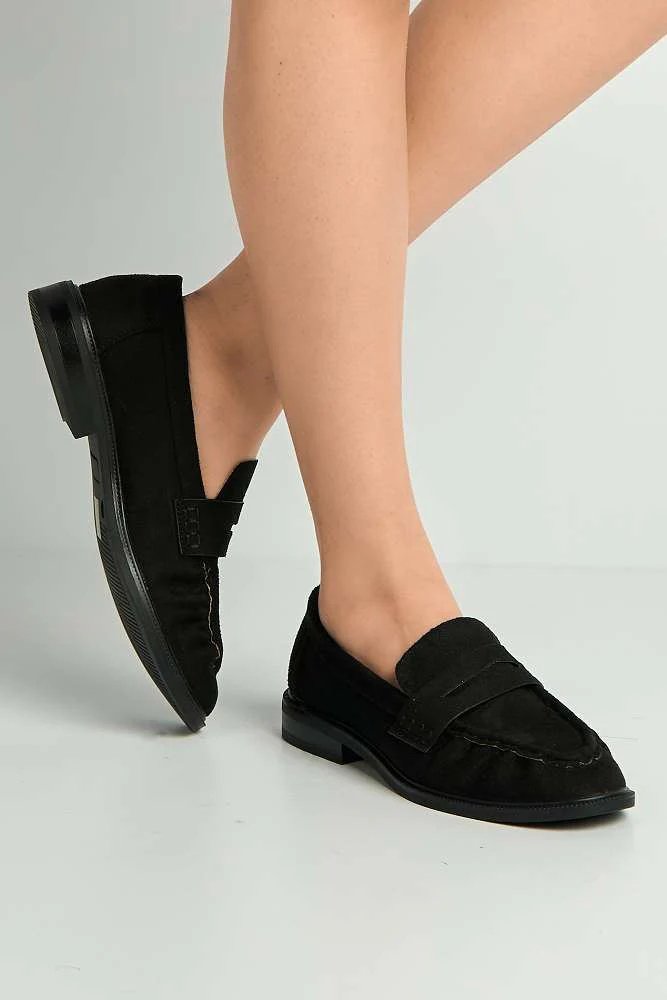 Haisley Plain Silp On Loafer With Band in Black Suede