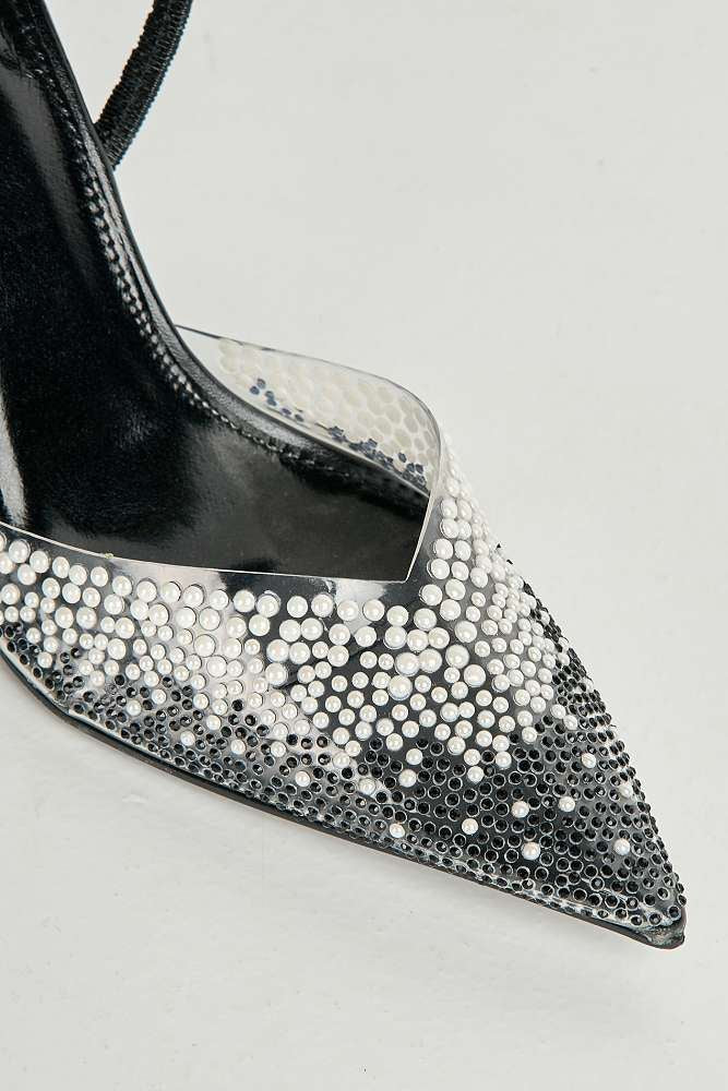 Hali Diamante & Pearl Embellished Perspex Pointy Shoes in Black - Image 5
