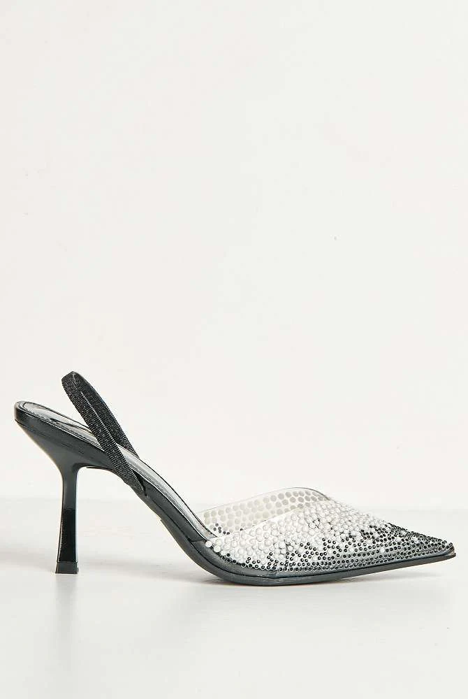 Hali Diamante & Pearl Embellished Perspex Pointy Shoes in Black - Image 6