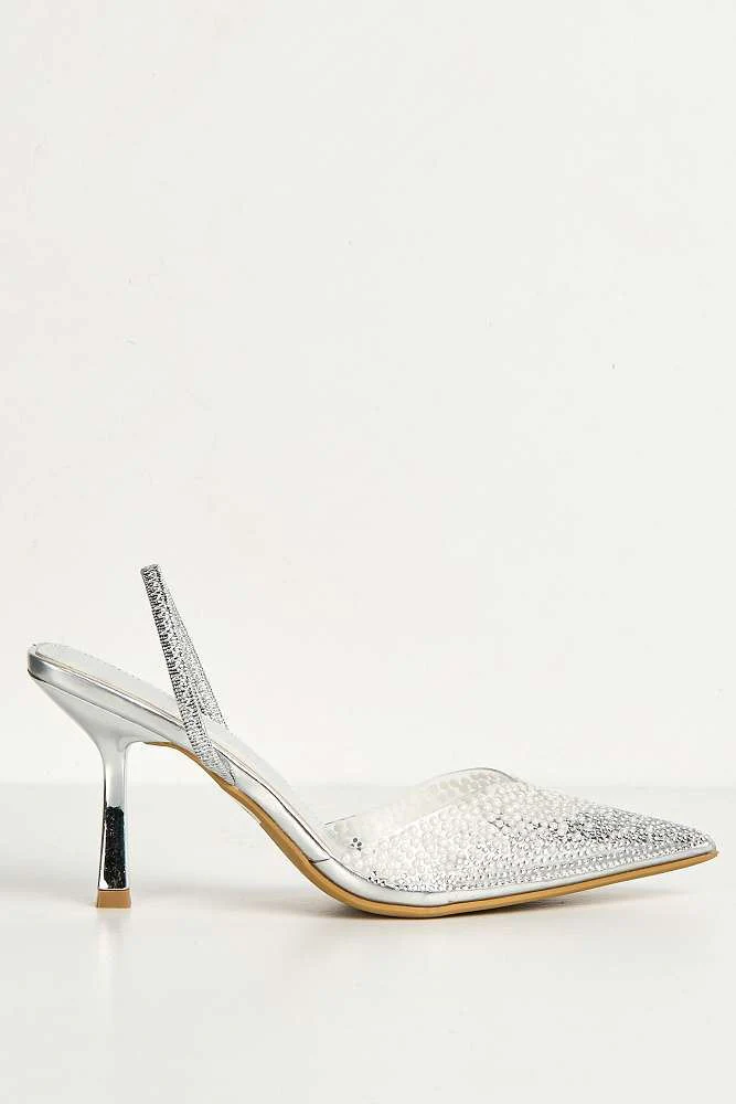 Hali Diamante & Pearl Embellished Perspex Pointy Shoes in Silver - Image 6
