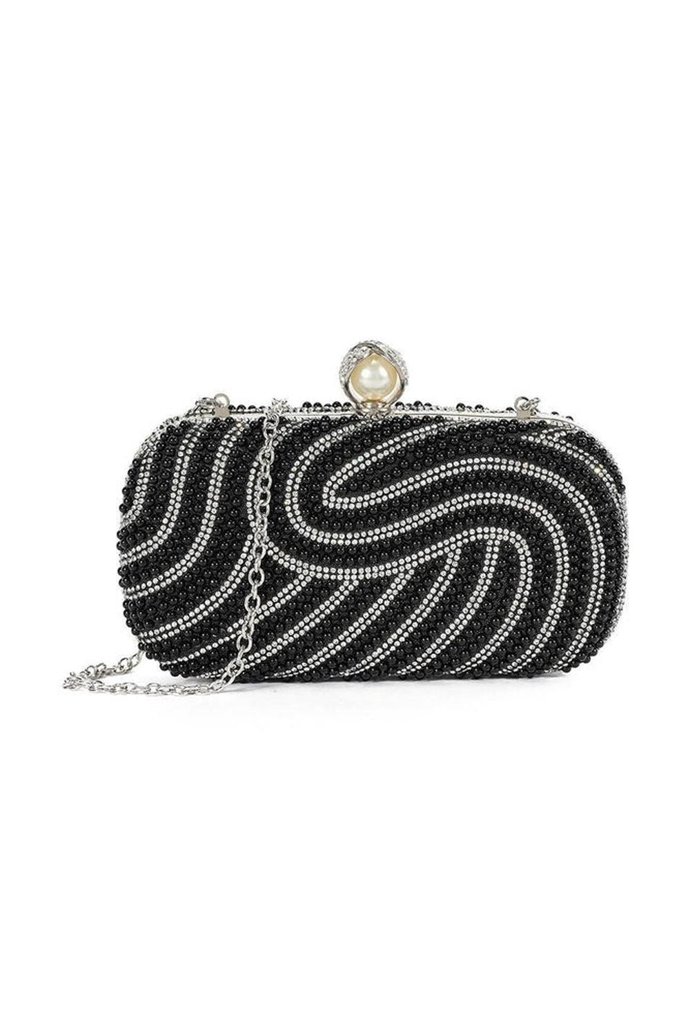 Halia Pearl & Diamante Encrusted Clutch in Black