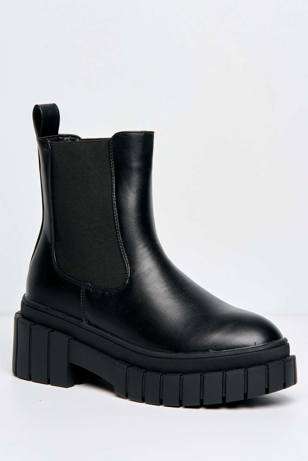 Halya Chunky Sole Slip-On Ankle Boots in Black Matt - Image 4