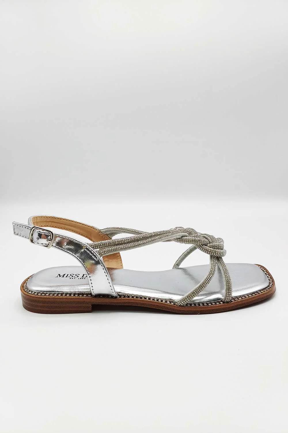 Harper Diamante Plait Twist Anklestrap in Silver - Image 3