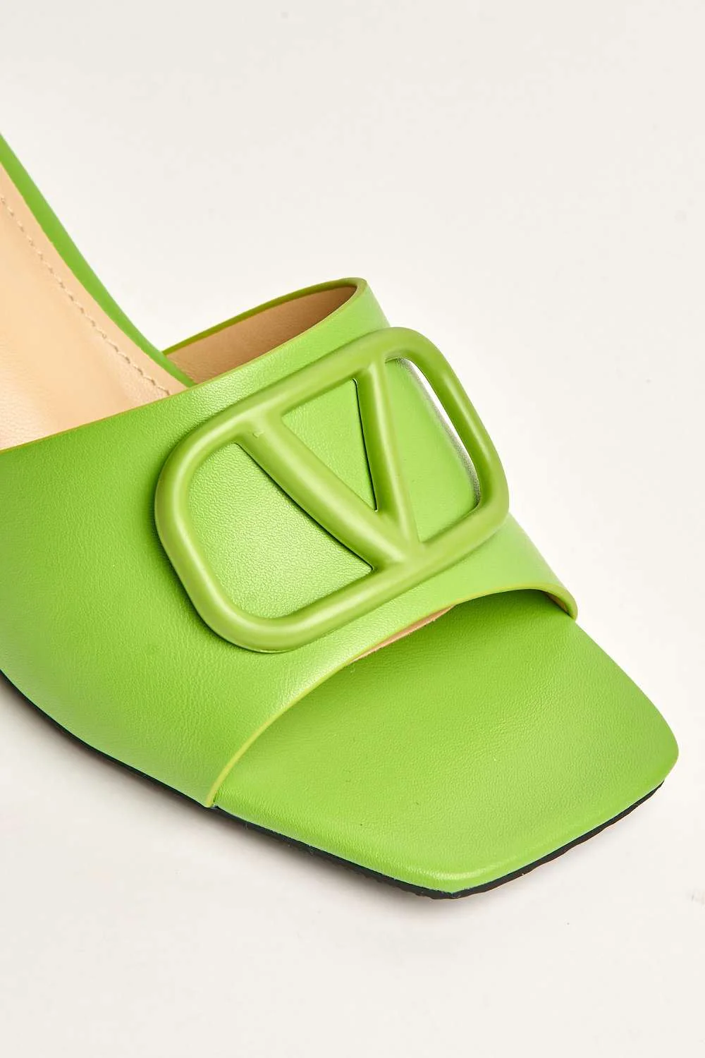 Heidi V Brooch Detail Wedge Mules in Green - Image 6